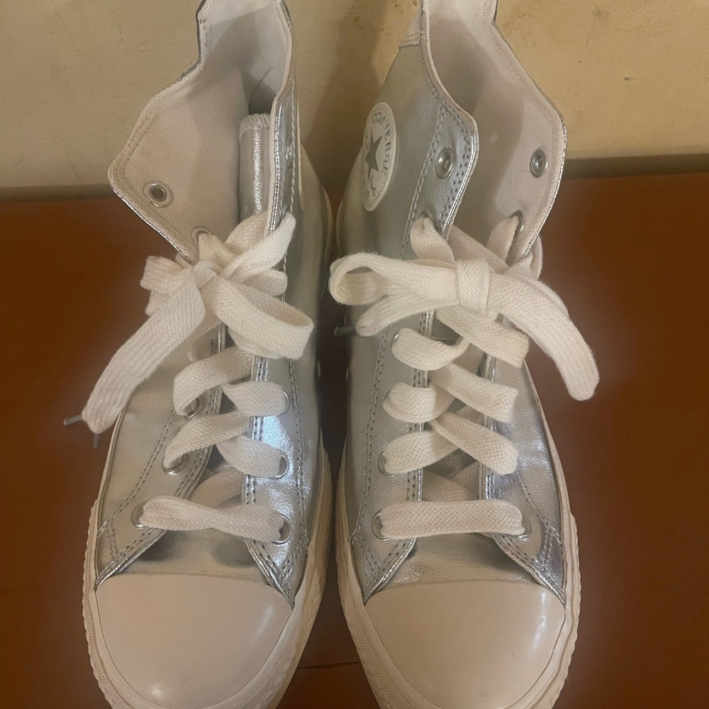 Stylish Silver High-Top Sneakers